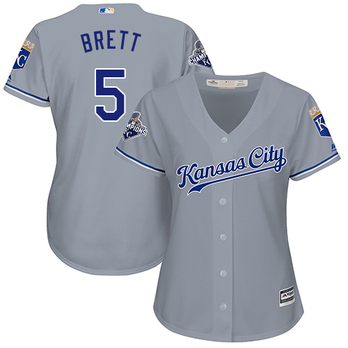 Royals #5 George Brett Grey Road Women's Stitched MLB Jersey